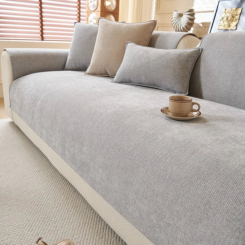 Minimalist Twill Chenille Anti-Slip Sofa Cover for All Seasons Living Room Furniture Decor Couch Cushion Cover Slipcover