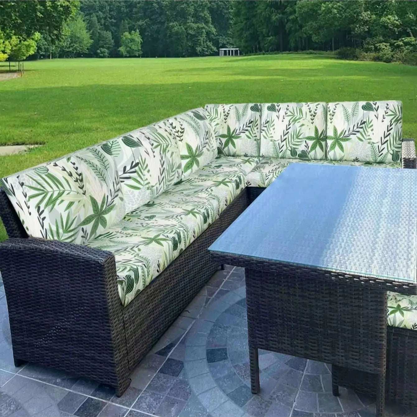 Outdoor Tropical Print Sofa Cushion Covers - Non-Slip Furniture Protectors, Replacement for Individual Seat Cushions