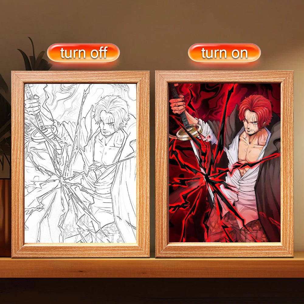 Anime character One Piece Luffy Zorro animated frame LED light study bedroom Christmas birthday gift