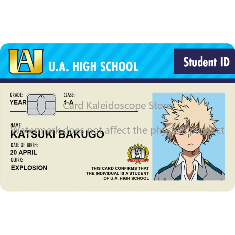 Anime My Hero Academia Student ID Series Redit Card Skin Sticker for VISA JCB Mastercard and Other Bank IC Card Decoration