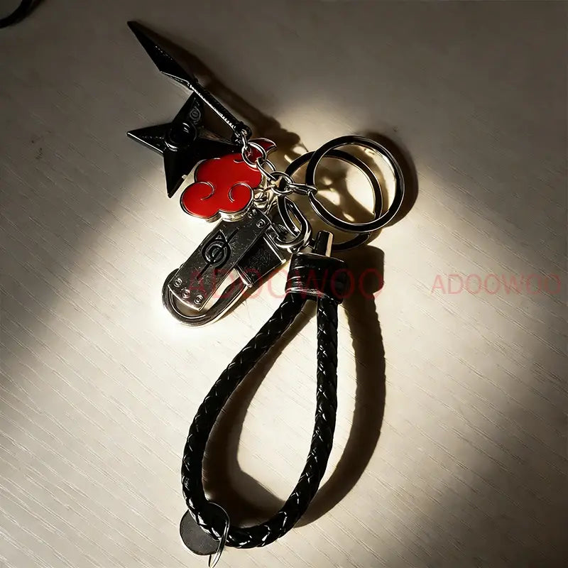 Naruto Akatsuki Alloy Keychain – Red Cloud Leather Rope