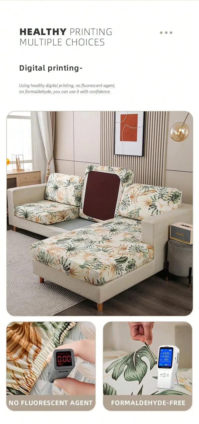Tropical rainforest leaf printed milk silk sofa cover, elastic sofa cover, dust-proof and detachable sofa cover