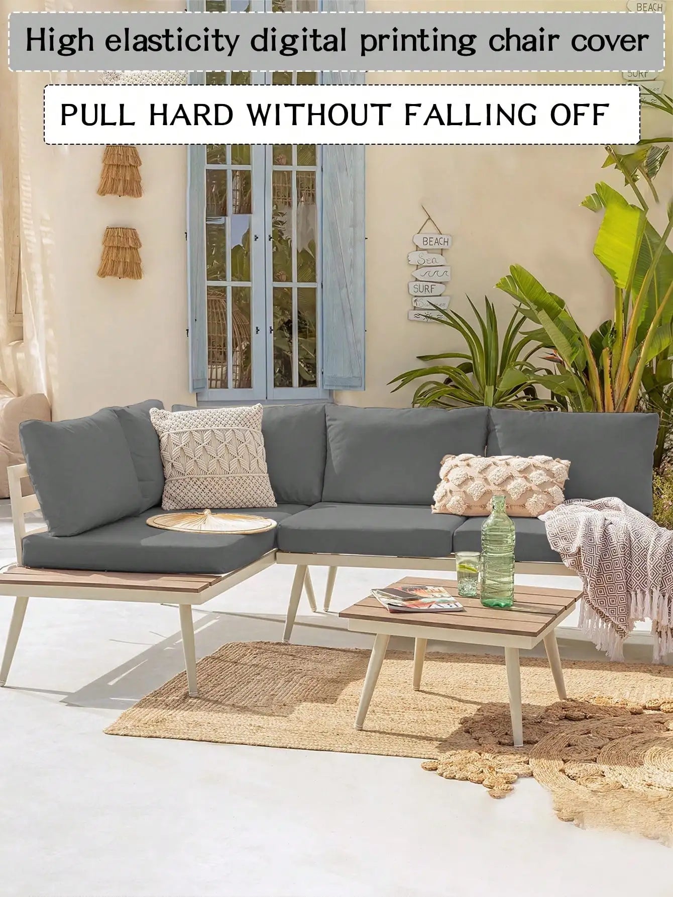 Outdoor Tropical Print Sofa Cushion Covers - Non-Slip Furniture Protectors, Replacement for Individual Seat Cushions