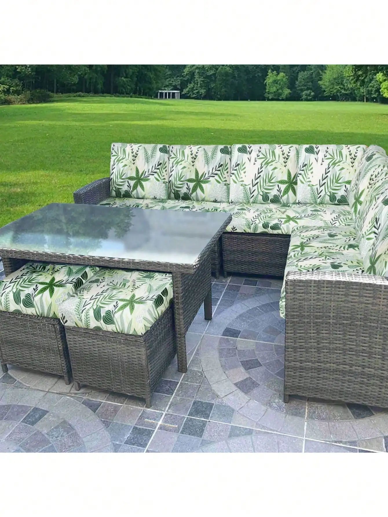 Outdoor Tropical Print Sofa Cushion Covers - Non-Slip Furniture Protectors, Replacement for Individual Seat Cushions