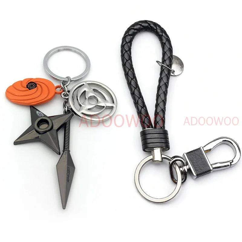 20 Styles Bandai Naruto Red Cloud Alloy Keychain Set Woven Leather Rope Charm Cartoon Keychain Car Pendant Young Punk Toy Gift