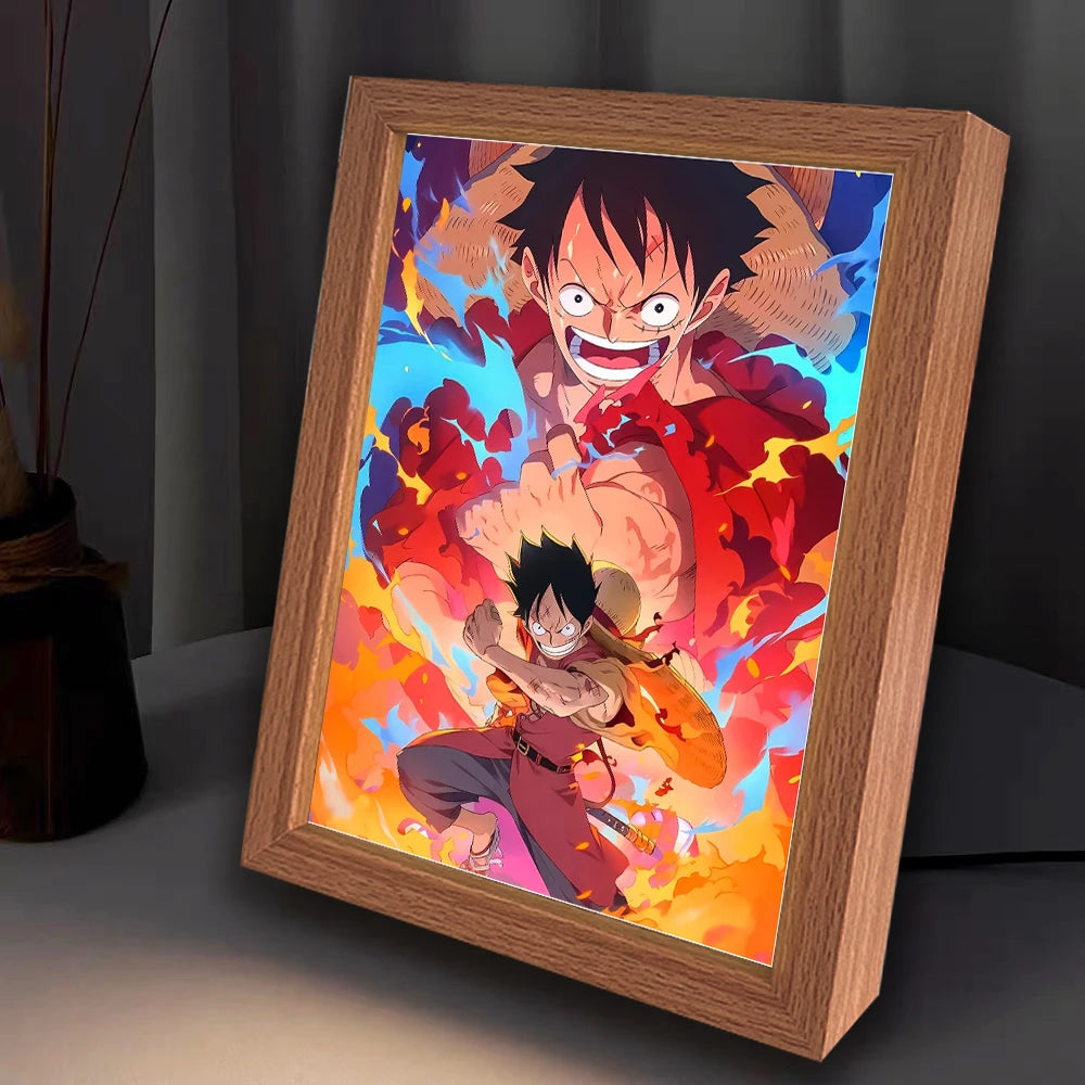 Anime character One Piece Luffy Zorro animated frame LED light study bedroom Christmas birthday gift