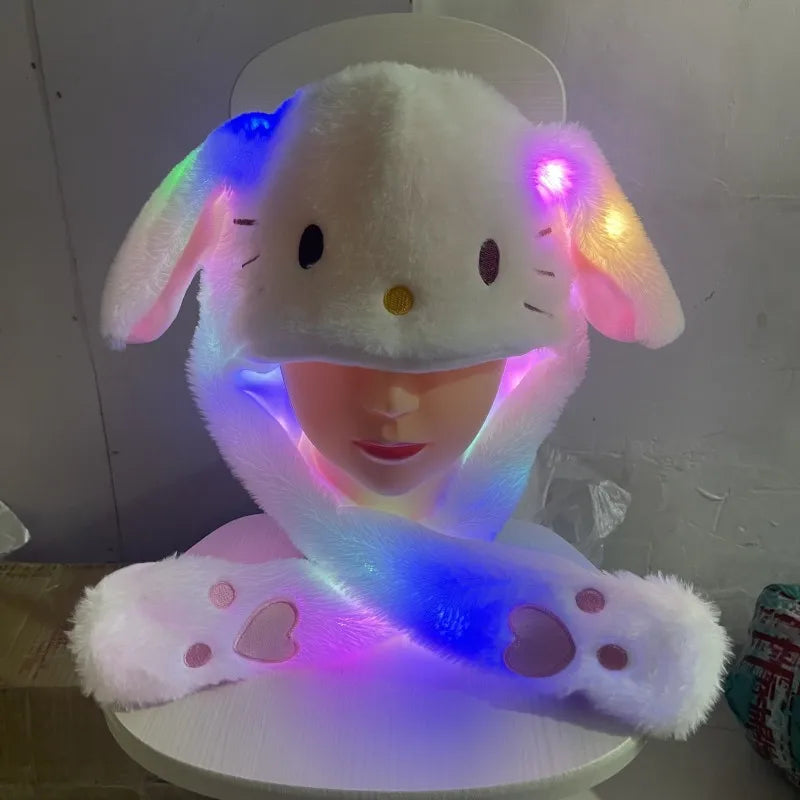 Hello Kitty Winter Soft Plush Hat Cute Cartoon Hat Ears Can Move Luminous Airbag Fun Hat Girl Christmas Gift