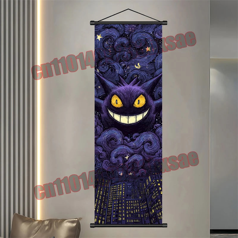 Printed Pokemon Poster, Anime Wall Artwork, Gengar Eevee Pikachu Images, Scroll Paintings, Retro Artist Home Living Room Decor