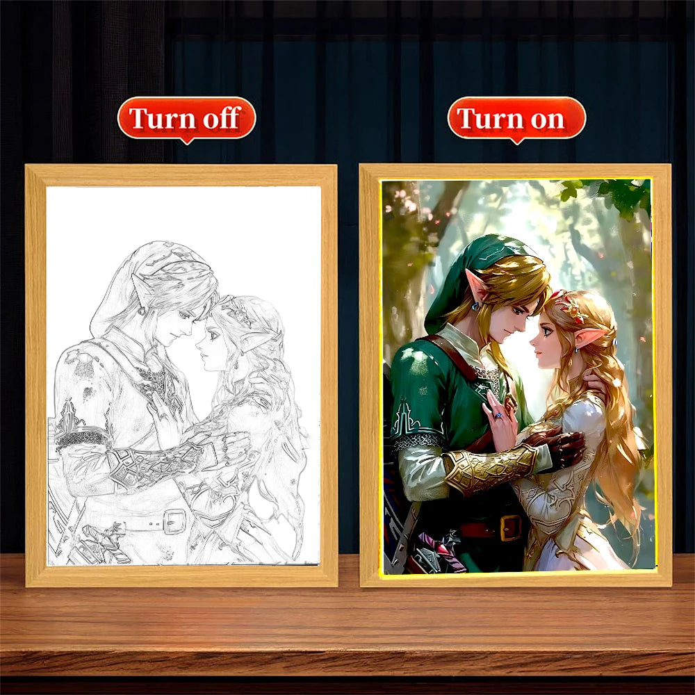 Legend of Zelda Light Painting Photo Frame Princess Zelda Action Figure Led Night Light Anime Figures Collection Room Decor Gift