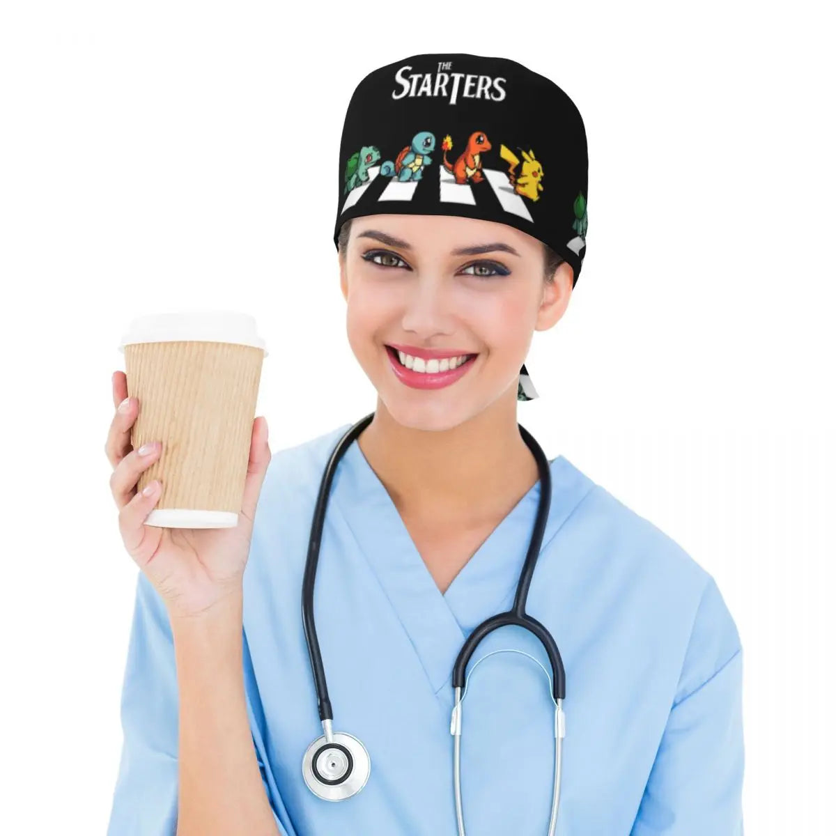 Custom Squirtles Anime Breathable Scrub Hat Surgical Scrub Caps Unisex Nurse Medical Cap Work Scrubs Hat for Medical Surgical