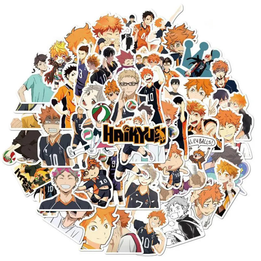 50pcs Cartoon Anime Haikyuu!! Stickers Decals Skateboard Laptop Suitcase Phone Diary Funny Waterproof Sticker for Kids