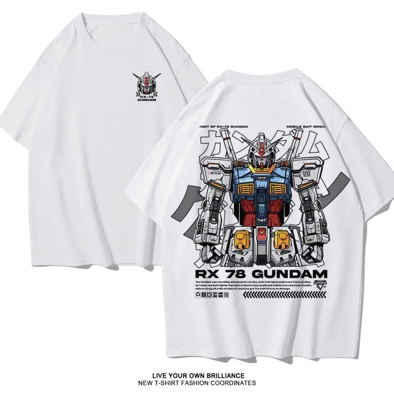 2026 Summer Mobile Suit Gundam RX-78 Full Body Printed Cotton Oversized T-shirt, Anime Mech Casual Short Sleeve