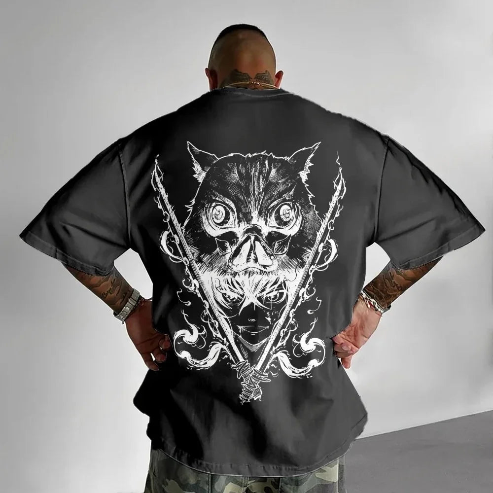 Demon Slayer Men's T-shirt Inosuke Hashibira Japan Anime Summer Boy Spring and Autumn Children's Short Sleeves Parent-Child Wear