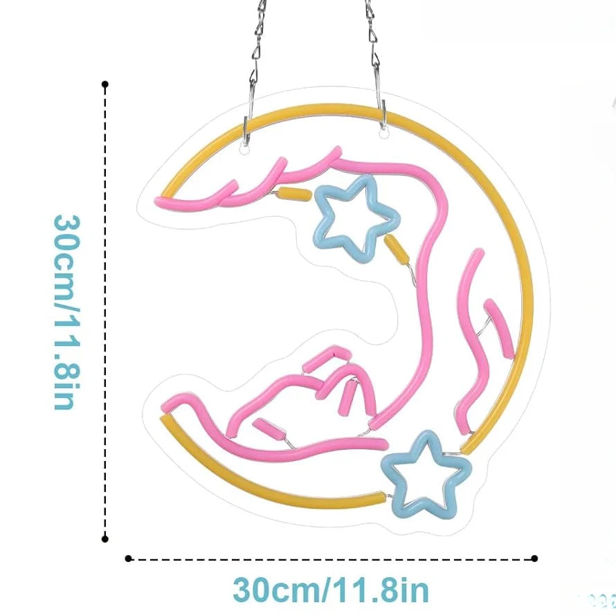 Anime Cat & Moon Neon Sign Personalized Neon Signs for Room Wall Decor LED Night Lights Home Decor Lights  Gift for Girls Boys