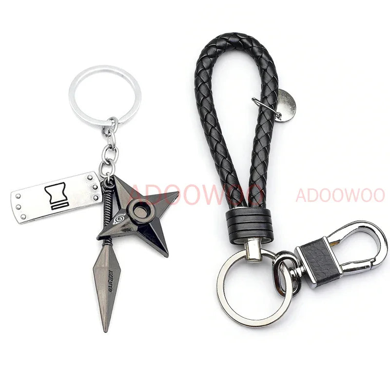 20 Styles Bandai Naruto Red Cloud Alloy Keychain Set Woven Leather Rope Charm Cartoon Keychain Car Pendant Young Punk Toy Gift