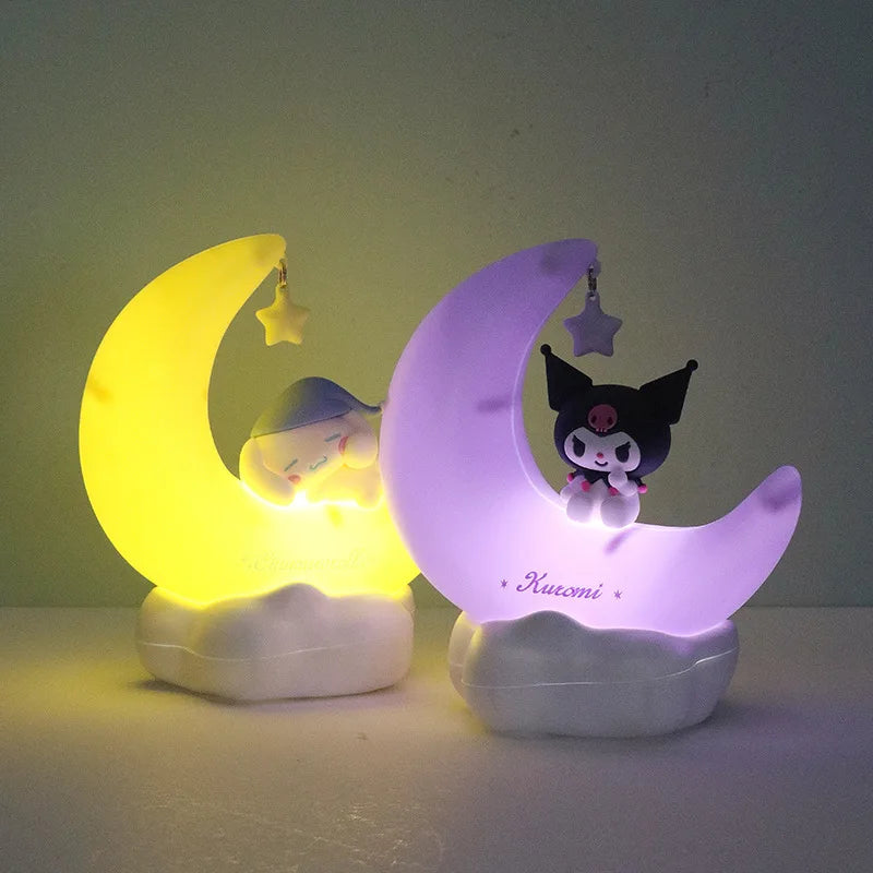 Genuine Cute Sanrio Kuromi Cinnamoroll Crescent Beautiful Dream LED Light-emitting Ornaments Cute Night Light Children's Gift