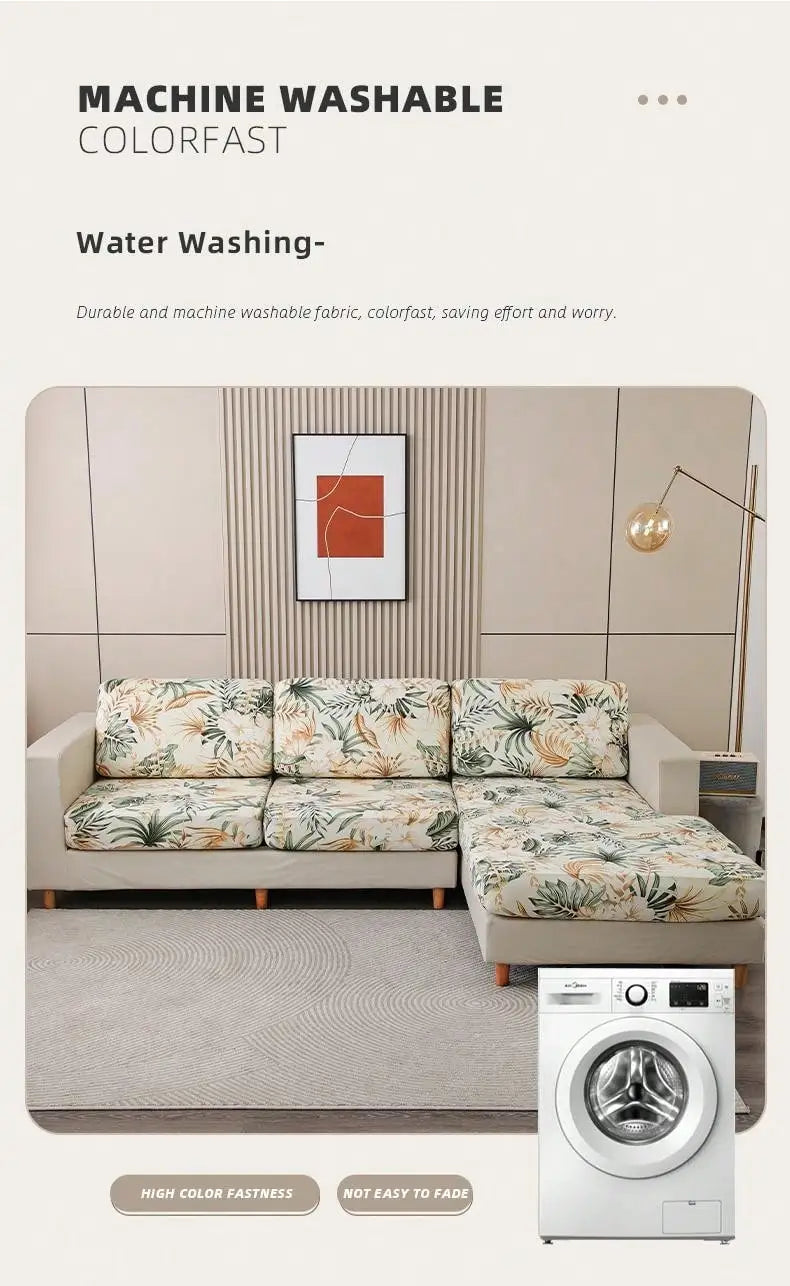 Tropical rainforest leaf printed milk silk sofa cover, elastic sofa cover, dust-proof and detachable sofa cover