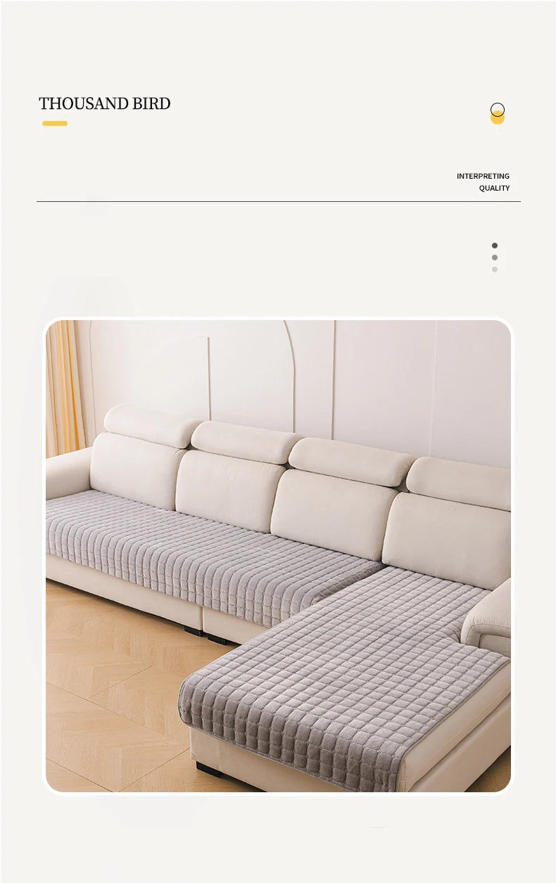 Flannel Sofa Cushion Four Seasons General Non-Slip Thickened Living Room Sofa Backrest Cover Modern Plush Seat Cushion