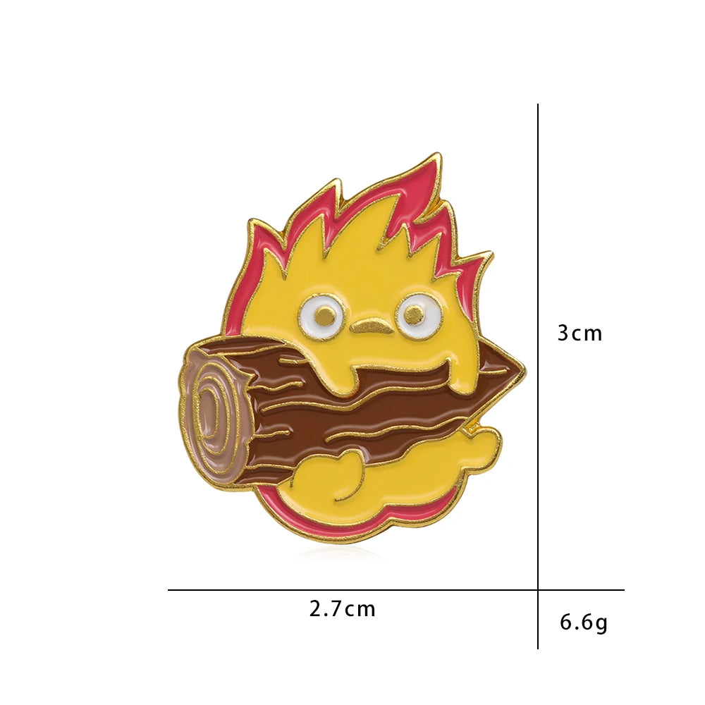 Anime Hal's Mobile Castle Pins Cute Cartoon Calcifer And Mood Yellow Enamel Brooches
