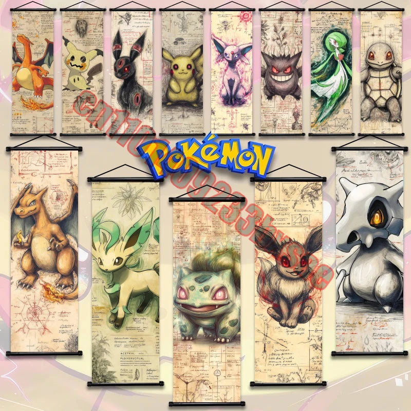 Printed Pokemon Poster Anime Wall Artwork Gengar Pictures Charizard Painting Canvas Pikachu Hanging Scrolls Home Room Decor