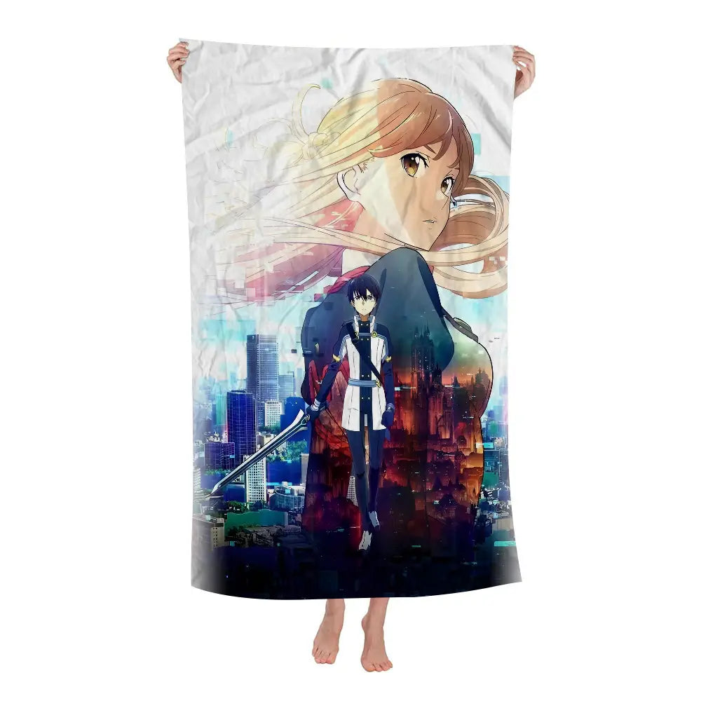 Sword Art Online Bath Towel Microfiber Soft Water Absorbing Breathable For Girl Kids Decorative Cartoon Beach Towel