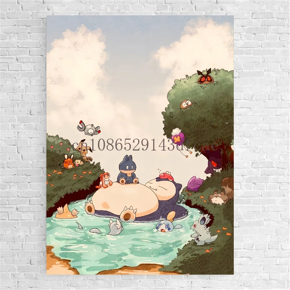 Anime Pokemon Canvas Painting Bulbasaur Charmander Squirtle Poster and Print Watercolor Wall Art Picture Home Decor Kids Gifts