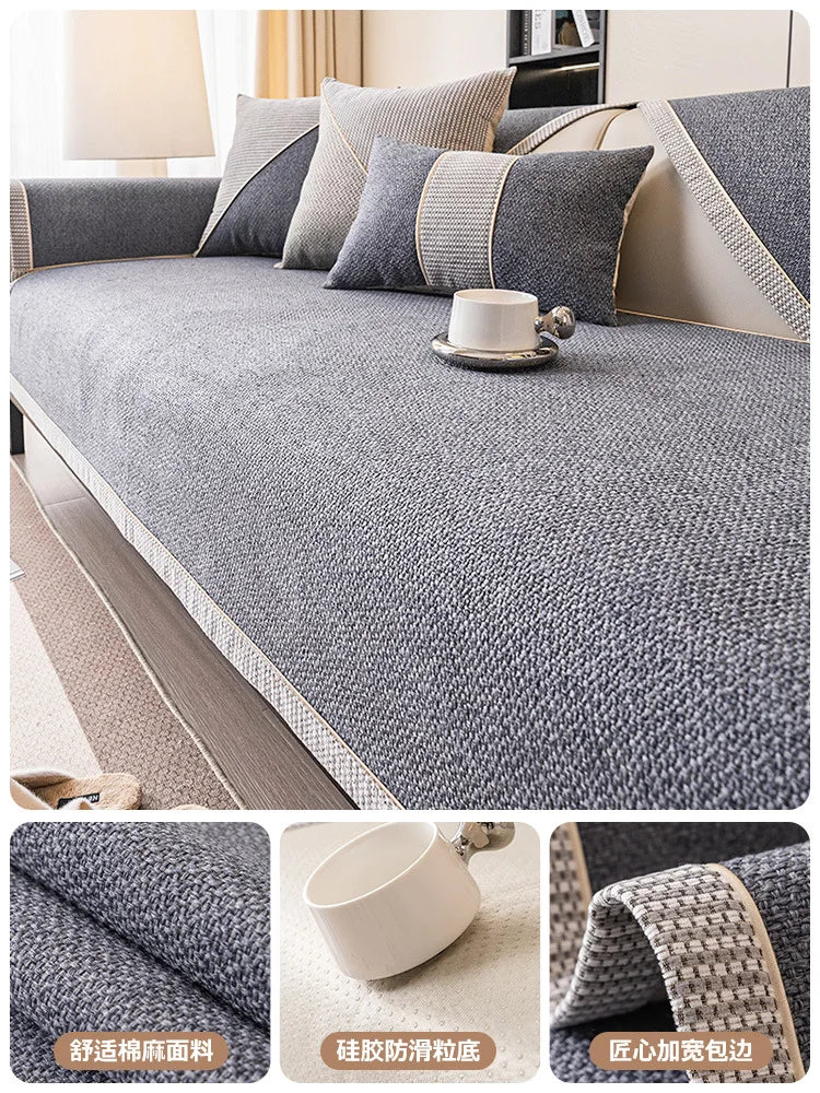 Linen Sofa Cushion for All Seasons Universal Non-slip Sofa Cover Cover New 2024 Backrest Cover Cloth Towel Woven Cotton