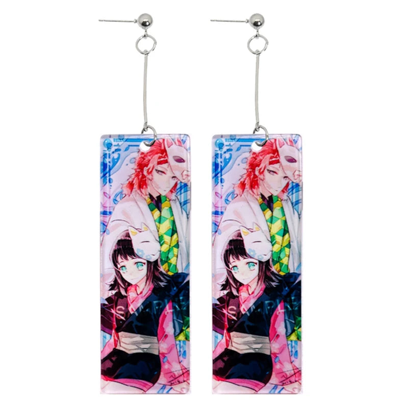 2022 Trendy Acrylic Tanjiro Earrings Demon Slayer Earrings Anime Cosplay Props Hanafuda Drop Long Earrings for Women Girls Jewel