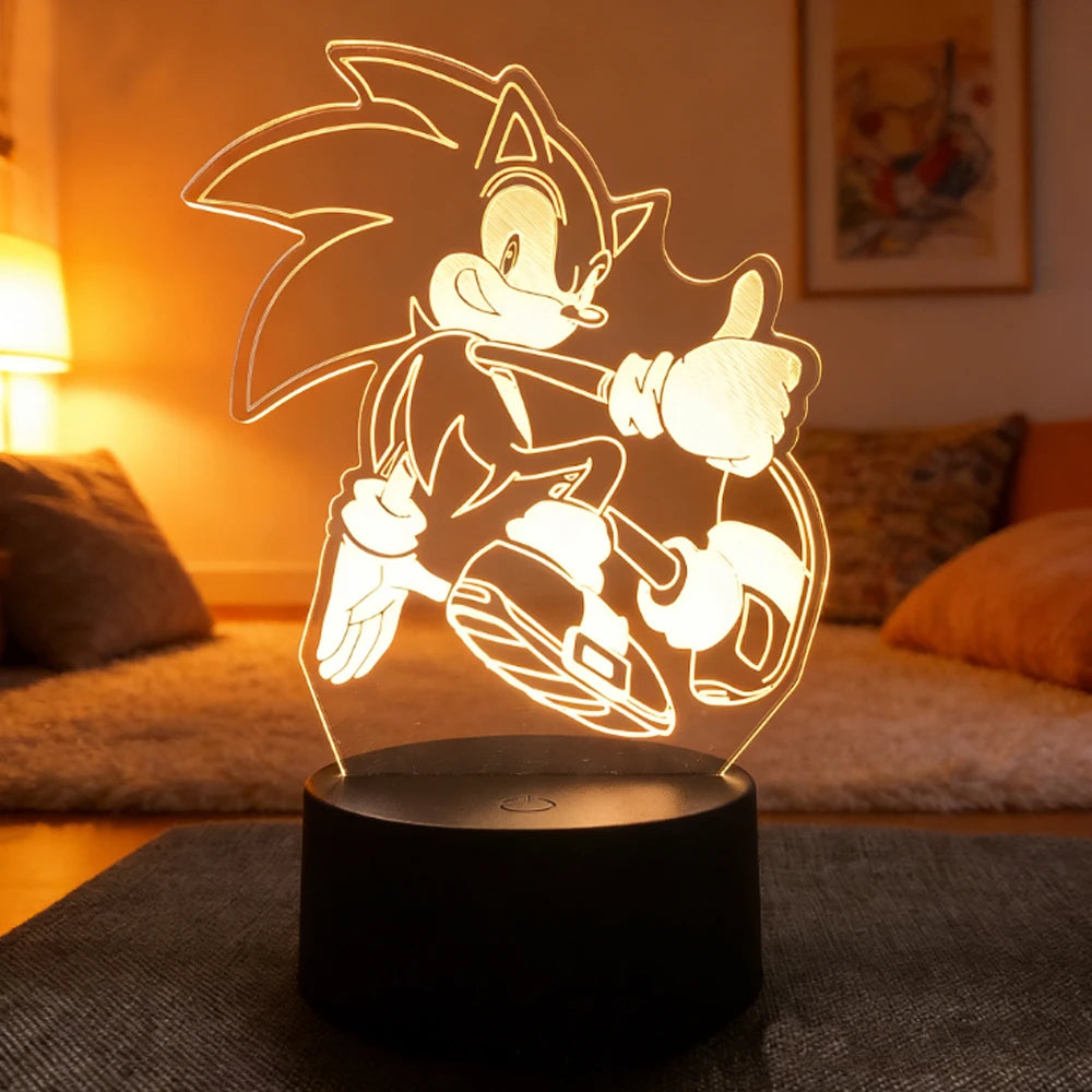 Sonices The Hedgehog Harajuku Anime Figures 3D LED Night Lights Cute Cartoon Home Bedroom Decoration Table Lamps Kids Toys Gifts