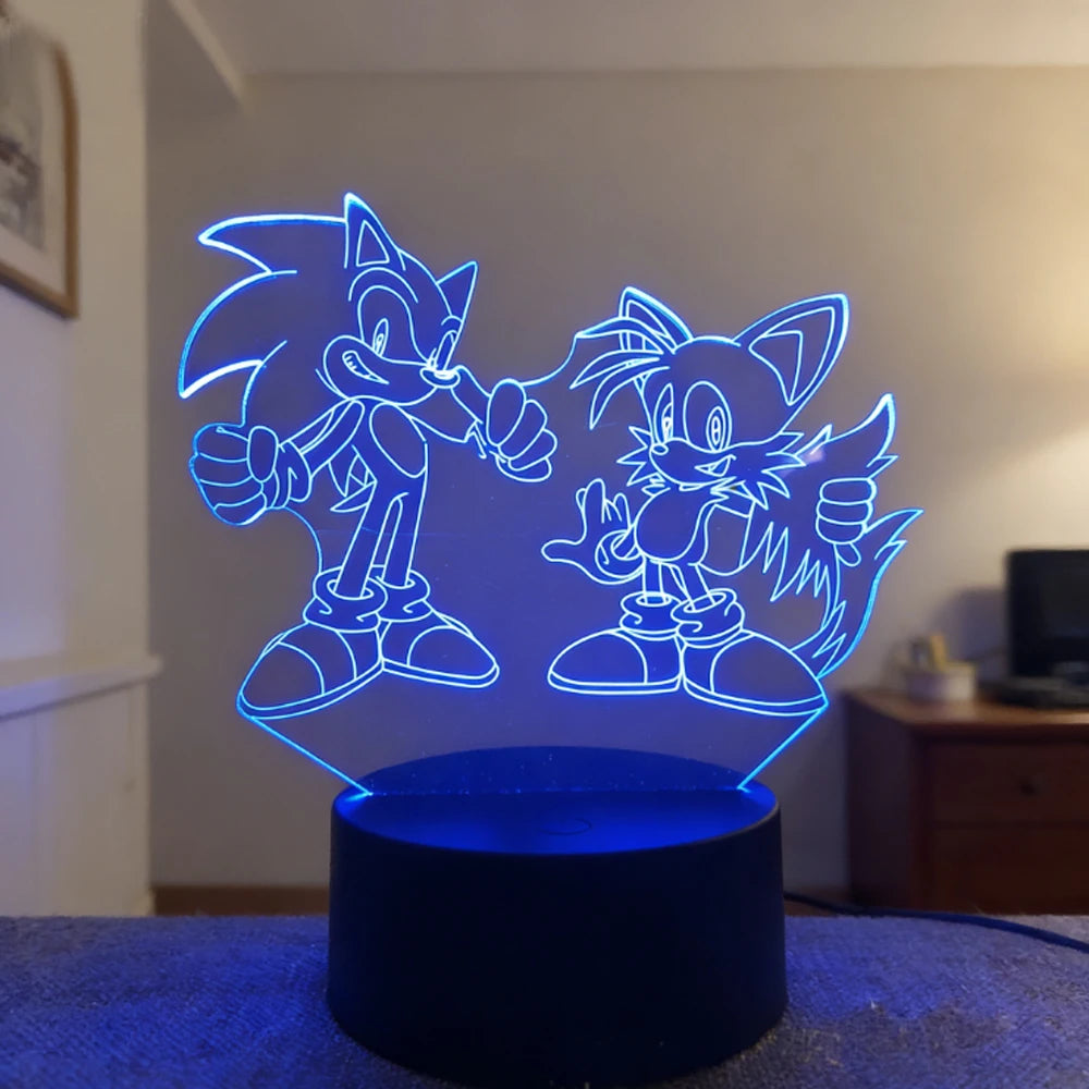 Sonices The Hedgehog Harajuku Anime Figures 3D LED Night Lights Cute Cartoon Home Bedroom Decoration Table Lamps Kids Toys Gifts