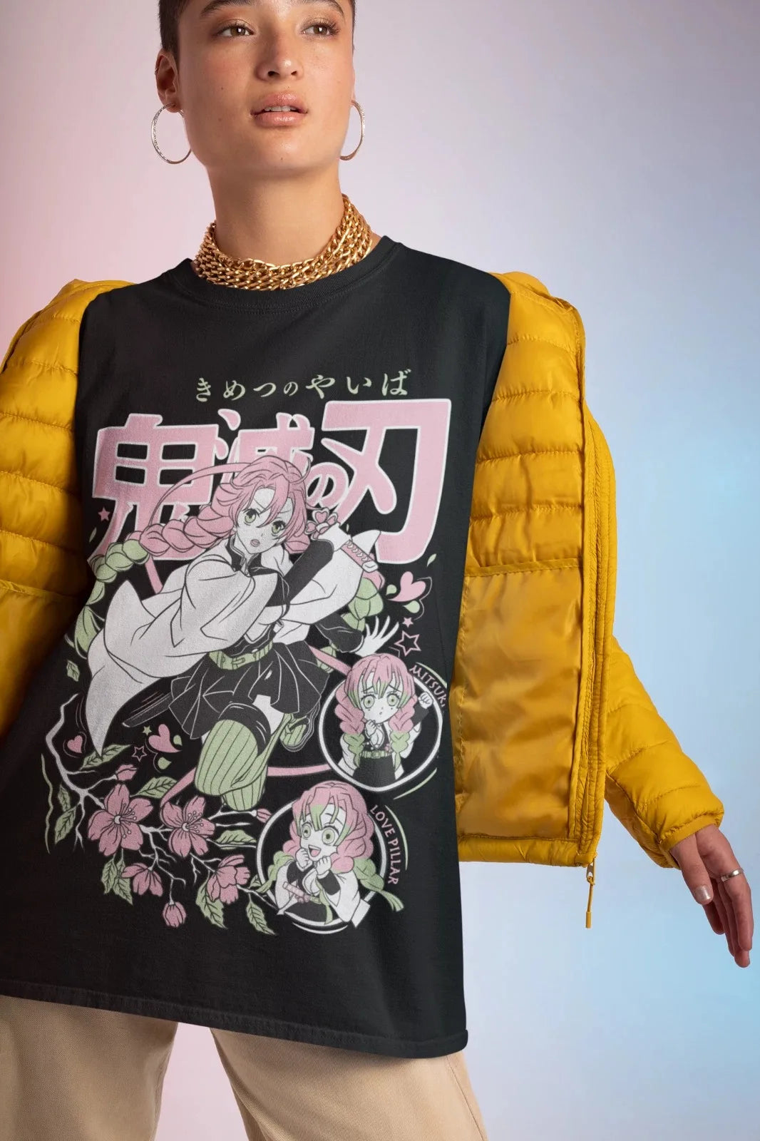 2026 Summer Anime Demon Slayer Mitsuri Kanroji Printed Loose Short-sleeved Cotton Children's T-shirt Tide Pure Cotton Unisex Y2k