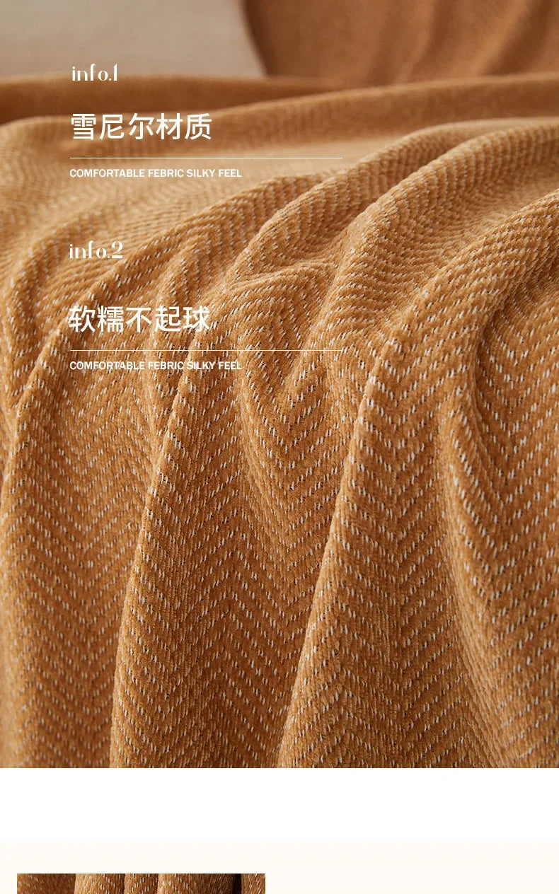 Couch Cover Luxurious Chenille Sofa Covers with Elegant Fringe Herringbone Texture Heavyweight Cozy Blanket for Couch Bed Decor