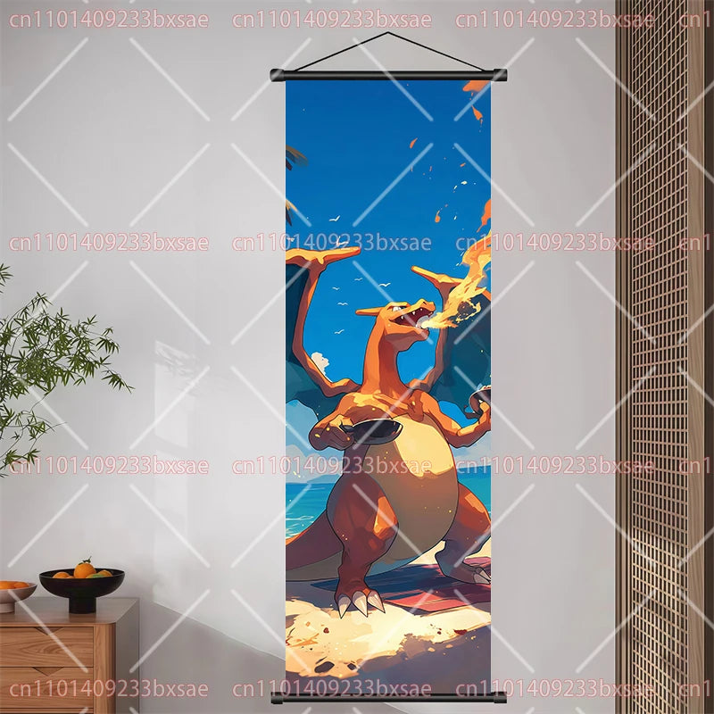 Anime Pokemon Pikachu Eevee Ampharos Charizard Bulbasaur Squirtle Poster Scroll Painting Theme Party Decoration Painting Gift