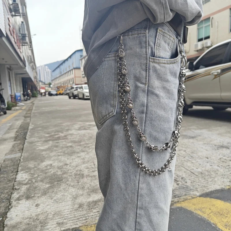 2025 New Model Skull Pants Chain Stainless Steel Round Beads Combination Locomotive Chain Punk Men And Women Luxury Accessories