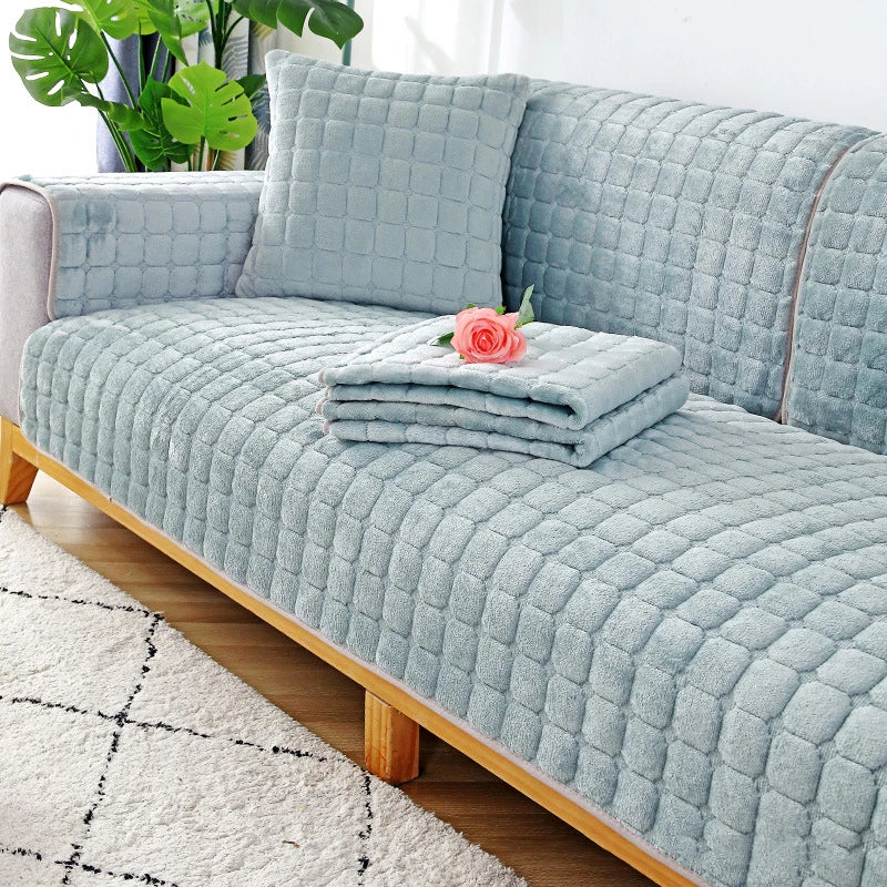Flannel Sofa Cushion Four Seasons General Non-Slip Thickened Living Room Sofa Backrest Cover Modern Plush Seat Cushion