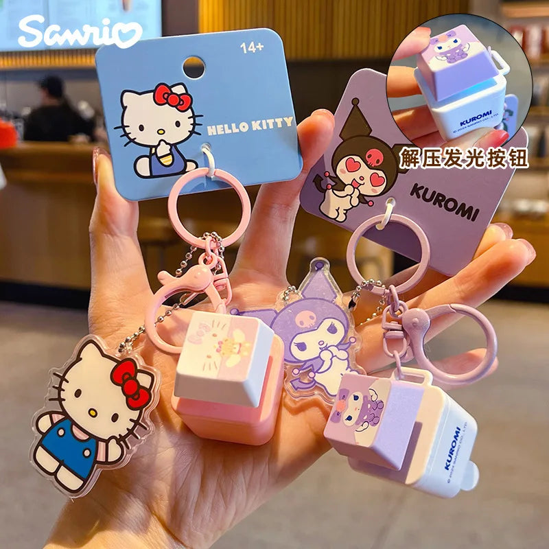 Genuine Sanrio Light Sound Press Button Stress Relief Keychain Adorable Bag Pendant Anime Figures Unique Gift For Friends Family