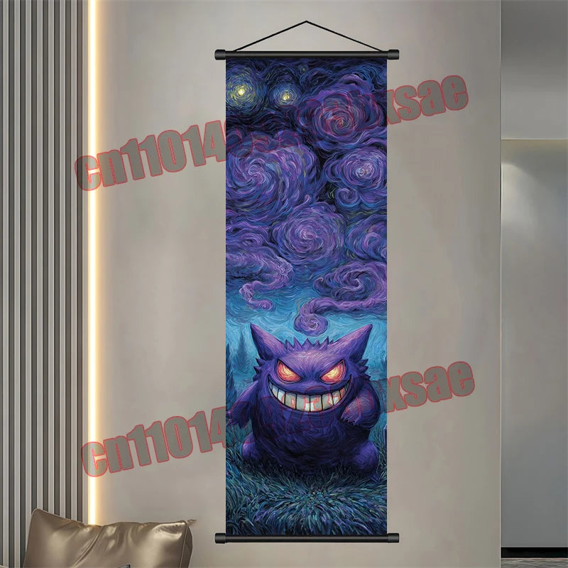 Printed Pokemon Poster, Anime Wall Artwork, Gengar Eevee Pikachu Images, Scroll Paintings, Retro Artist Home Living Room Decor