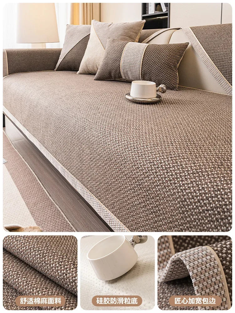 Linen Sofa Cushion for All Seasons Universal Non-slip Sofa Cover Cover New 2024 Backrest Cover Cloth Towel Woven Cotton
