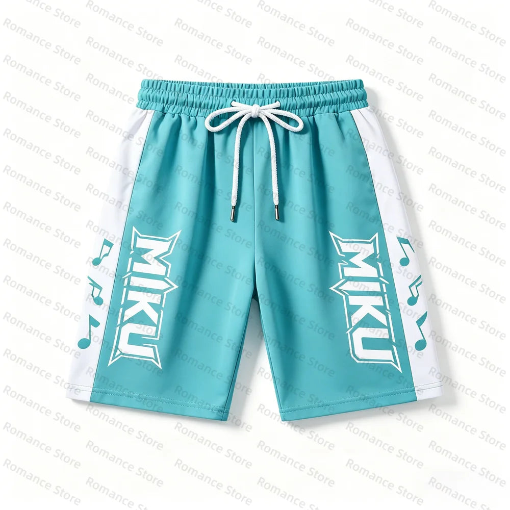 Hat sune miku 2Pcs Set Anime T-shirt Shorts Summer Casual Streetwear Sakura Loose Outfit For Men Women t-shirt Cosplay Kids Set