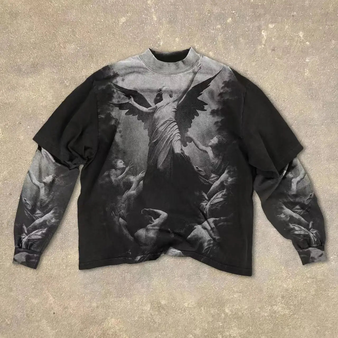 Gothic Fake Two Piece Long Sleeve Red Eye Pattern Spliced T Shirt Autumn Popular Select Dark Punk Fashion Cotton Tops
