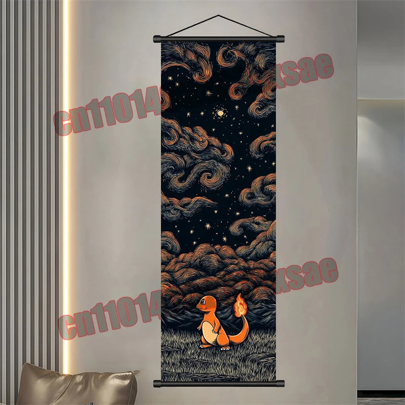 Printed Pokemon Poster, Anime Wall Artwork, Gengar Eevee Pikachu Images, Scroll Paintings, Retro Artist Home Living Room Decor