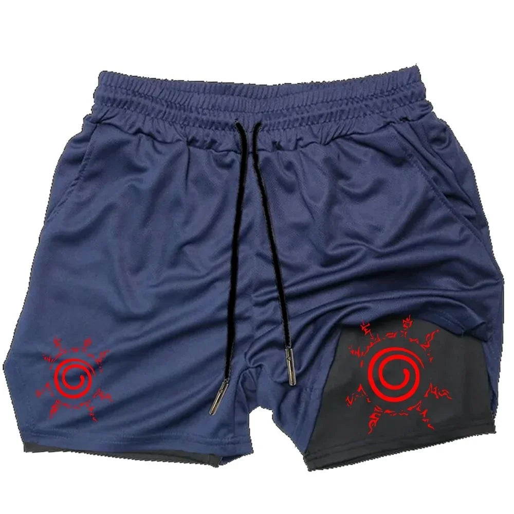 Naruto Anime Mens Gym Quick-Drying Jogging Shorts Fitness Workout Running 2 in 1 Short Pants Men Sports Bodybuilding Sweatpants