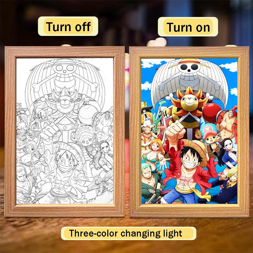 Anime character One Piece Luffy Zorro animated frame LED light study bedroom Christmas birthday gift