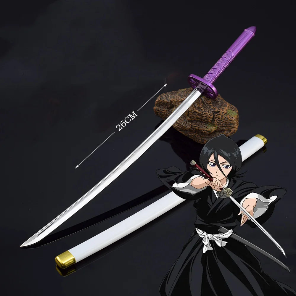 25cm Metal Bleach Katana Sword Ichigo Aizen Cosplay Prop Ninja Knife Iron Japanese Samurai Katana Real Weapon Kid Toy Anime Gift