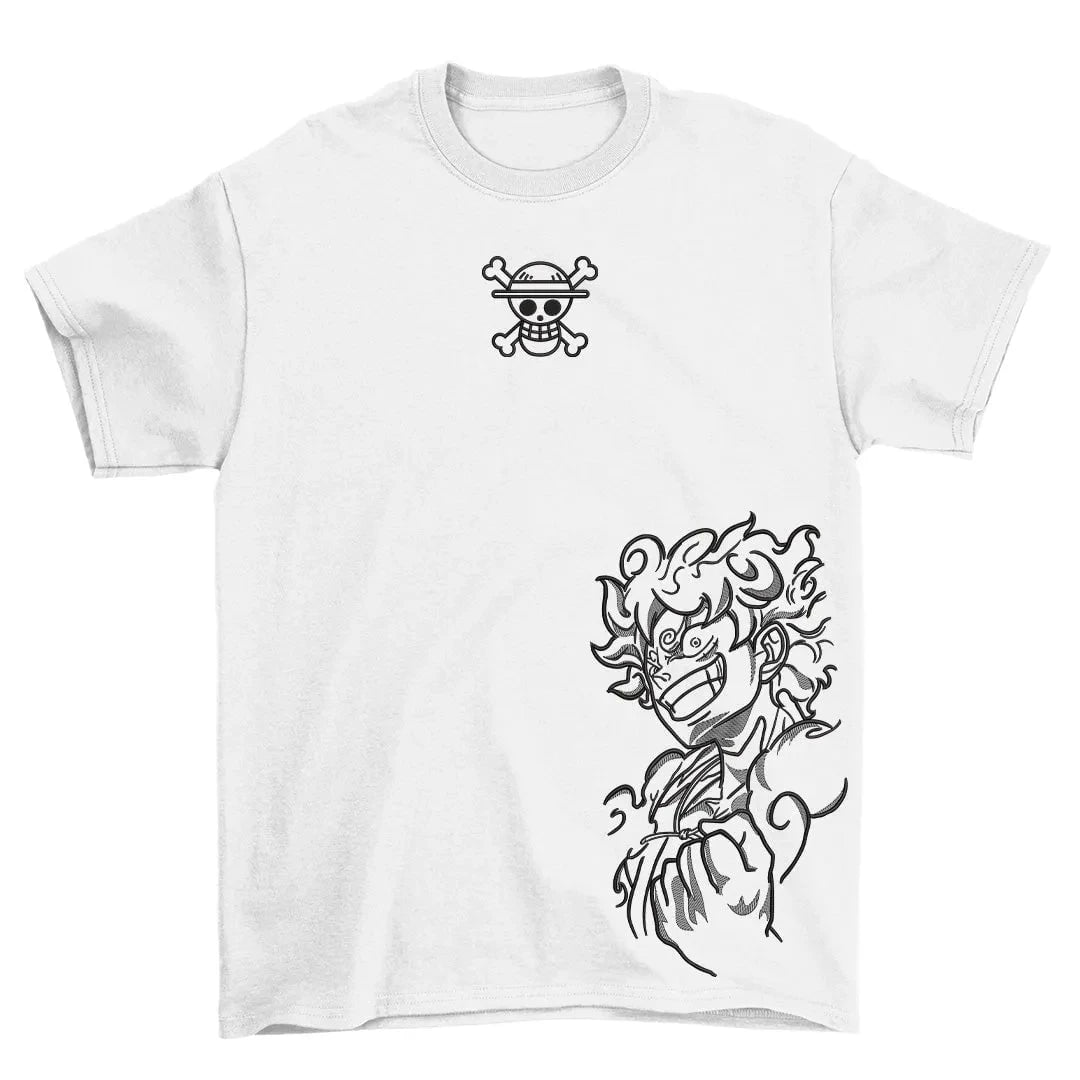 New Year Hot Sale One Piece Anime T-shirt with Luffy Zoro Skull Pirate Logo Gold Thread Art Print Round Neck Summer Fashion