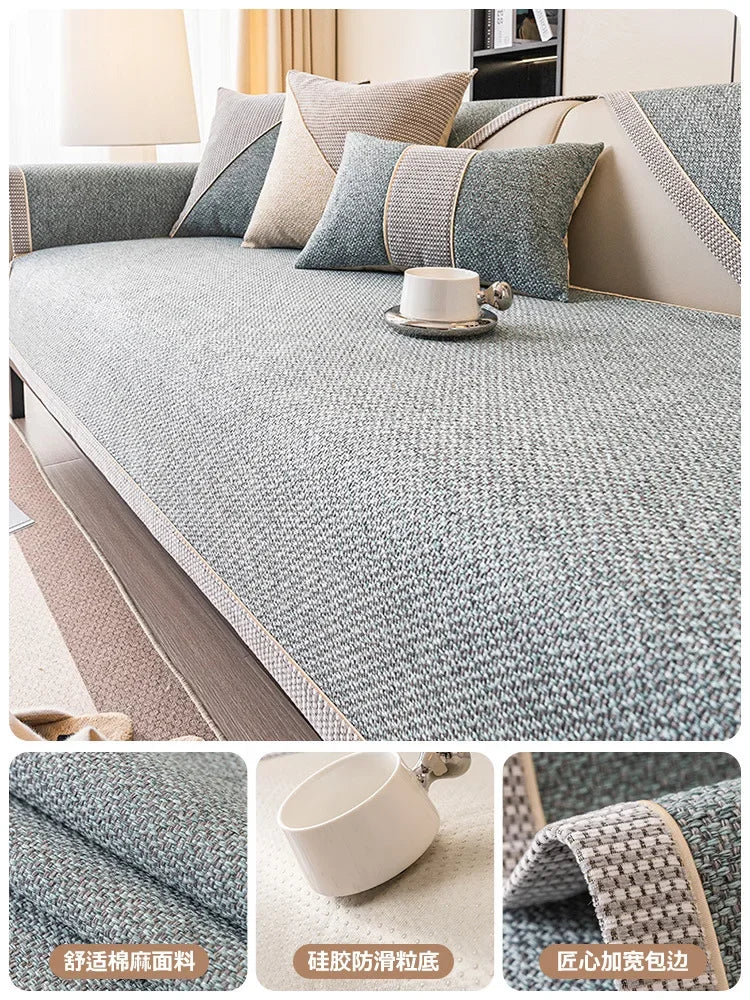 Linen Sofa Cushion for All Seasons Universal Non-slip Sofa Cover Cover New 2024 Backrest Cover Cloth Towel Woven Cotton