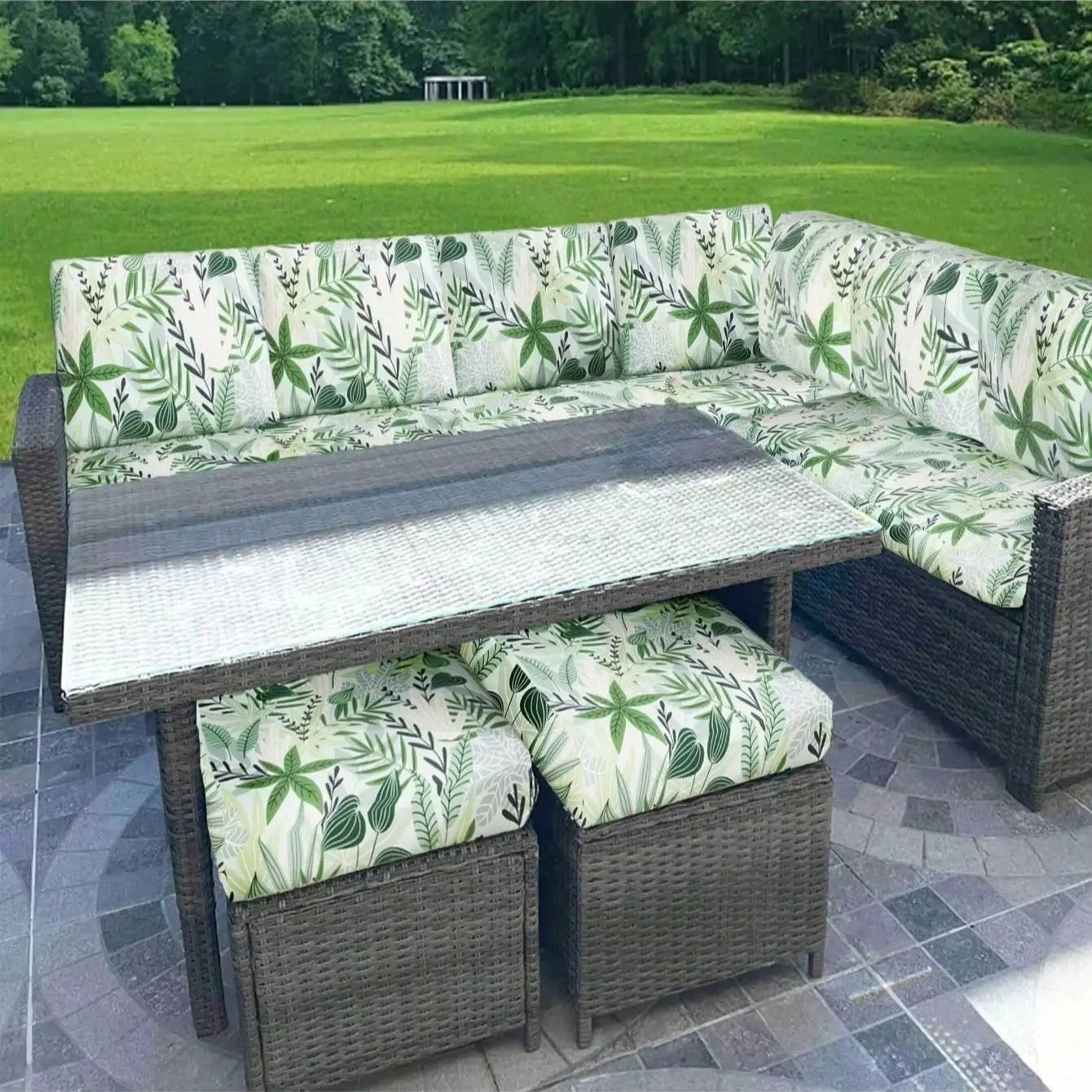 Outdoor Tropical Print Sofa Cushion Covers - Non-Slip Furniture Protectors, Replacement for Individual Seat Cushions