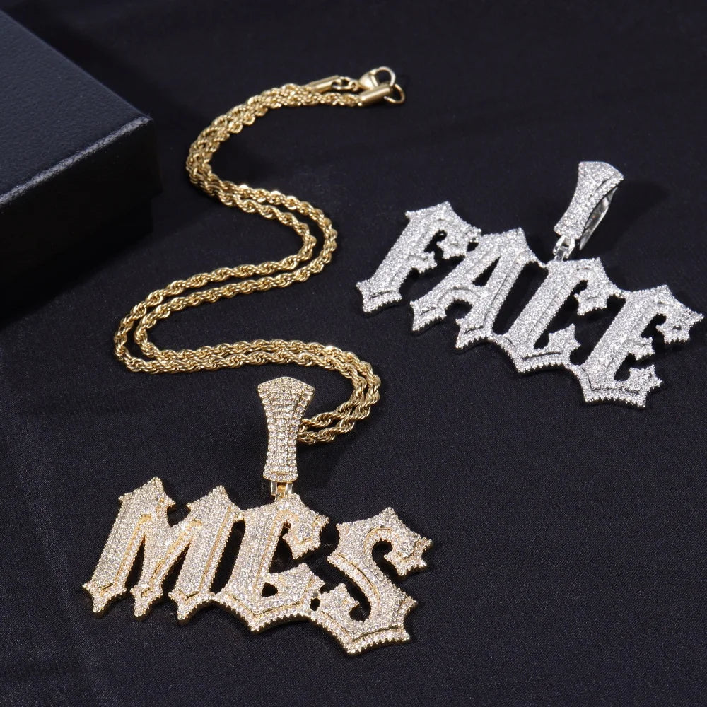 Custom Bling CZ Stone Spiked Letter Pendant Hiphop Style Personalized Necklace Rope Chain Charm Name Choker Luxury Gift For Men