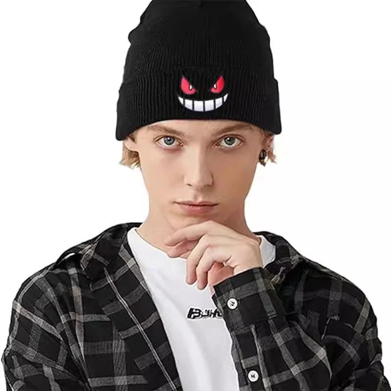 Anime Pokemon Gengar Cute Cartoon Embroidered Knitted Hat Autumn Winter Warm Gengar Beanies Hat for Women Men