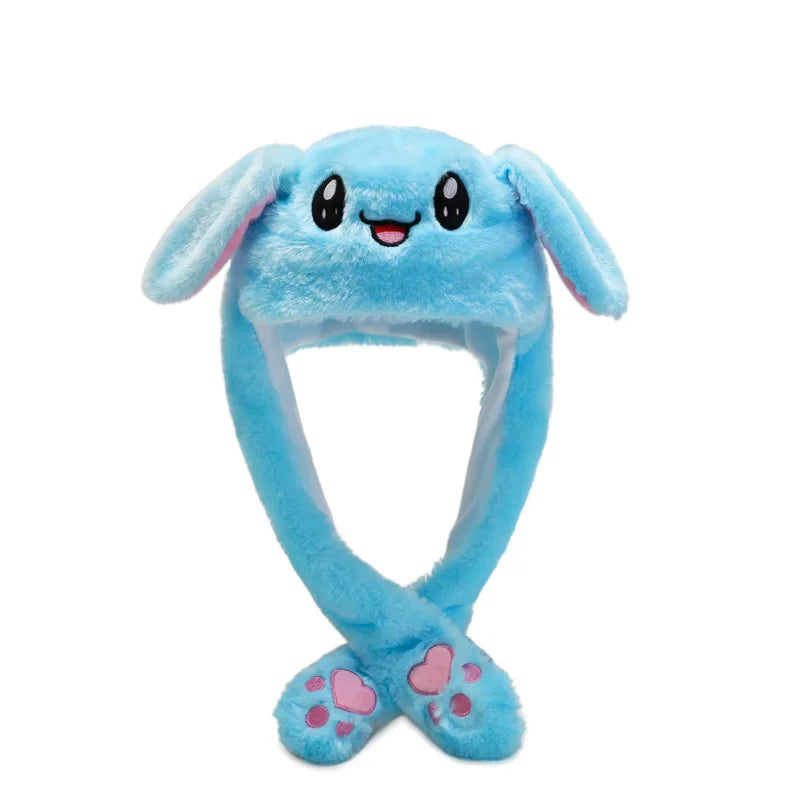 Japanese Anime Bunny Hat Glowing Plush Ear Moving Jumping Hat Ears Popping Up When Pressing The Paws Cute Animal Cosplay Hats